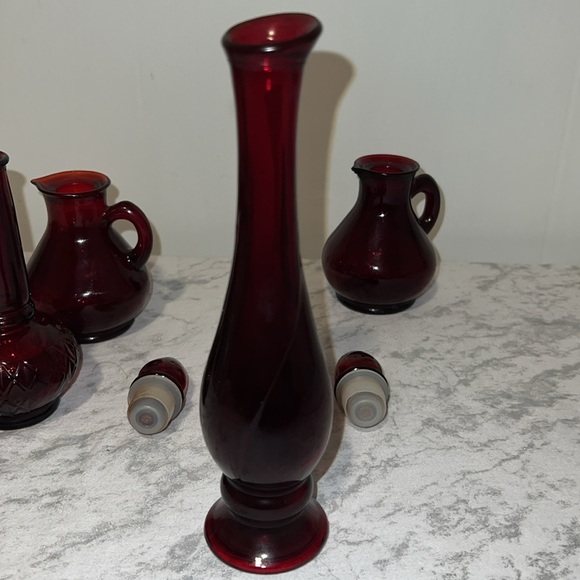 Vintage Empty 1970s Avon Ruby Red Decanters Set of 4 - Picture 5 of 5